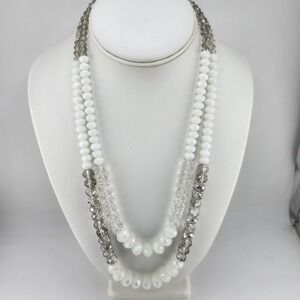 Ali Khan Double Strand Faceted Crystal Beads Necklace‎ White Gray Sparkle